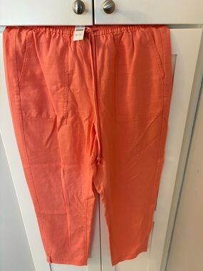J. Crew Coral-Orange Drawstring Linen-Blend Pants